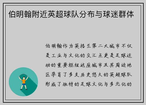伯明翰附近英超球队分布与球迷群体